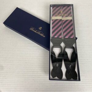 NEW Brooks Brothers Suspenders Braces Navy/Pink Stripe Adjustable Y Back Leather